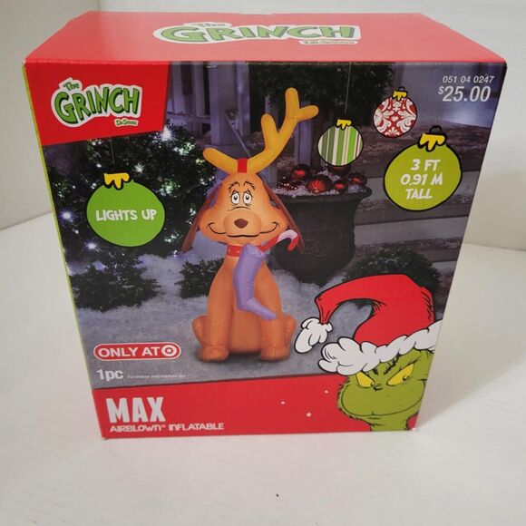 3' Gemmy Dr. Seuss Grinch Max The Dog Christmas Inflatable Decoration Lighted